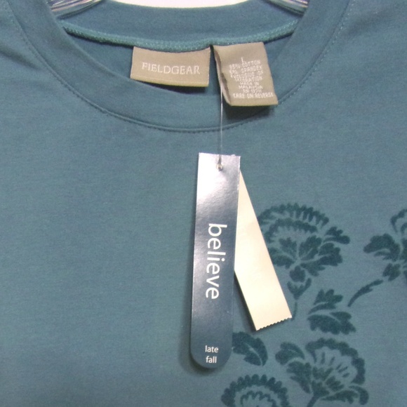 Field Gear T-Shirt NWT Size L Teal Flower Design - Picture 3 of 3